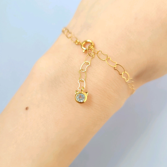 NEKOねこ猫チェーンと天然石のブレスレット【選べる10種の天然石】 3枚目の画像