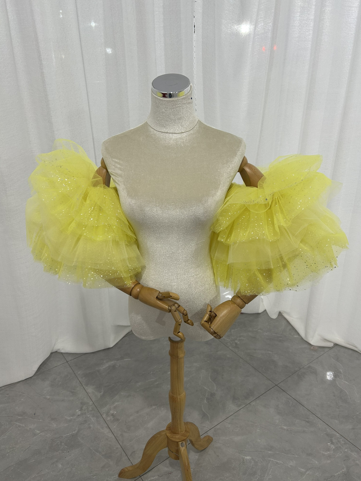 大人気上昇 イエロー  取り外し袖 ショルダーの付け袖 パフスリーブ オーダー可能 ふっくら柔らかなバック