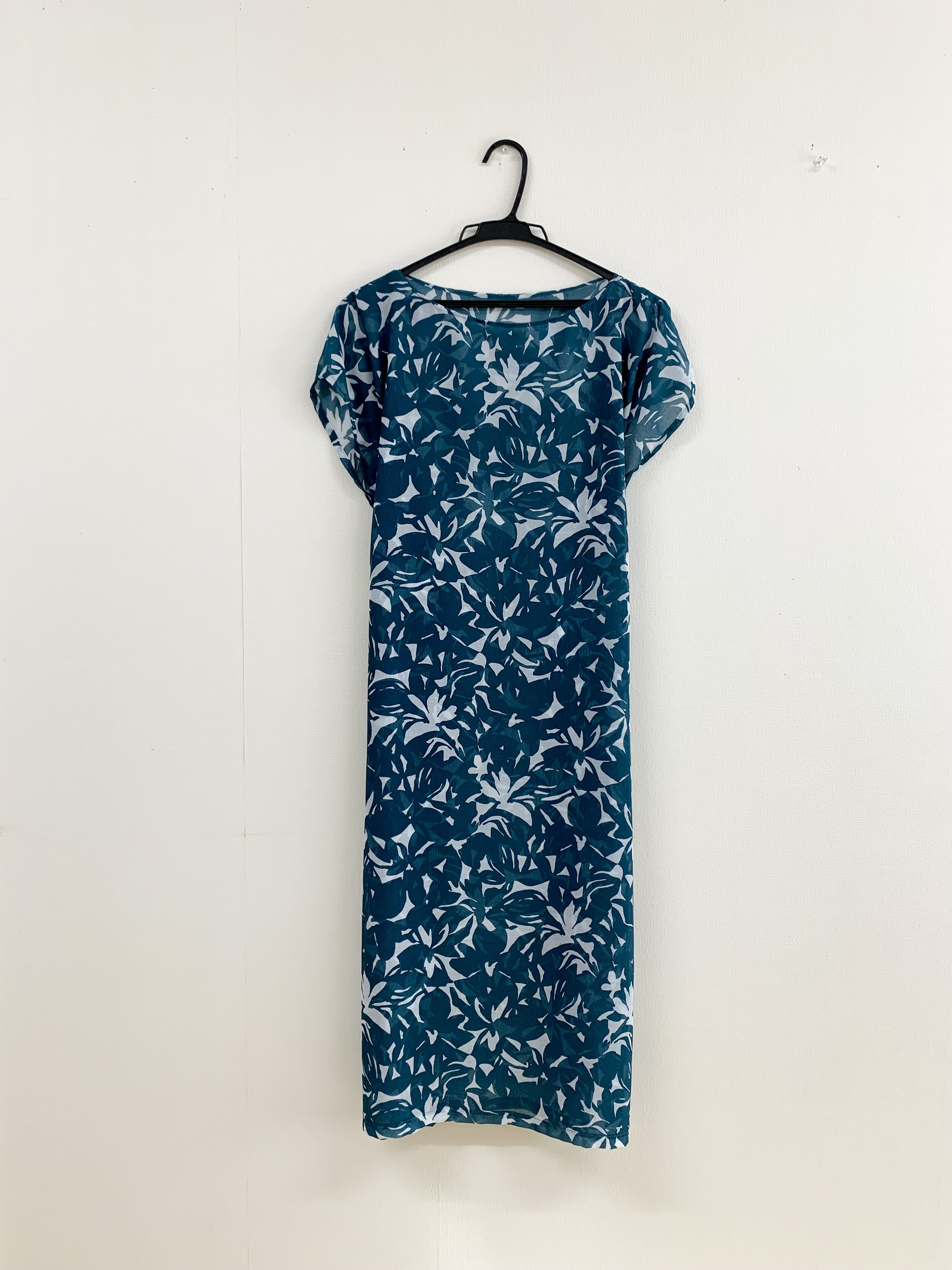 【お洗濯OK！直線裁ちワンピース】 国産生地 sheer turquoise blue