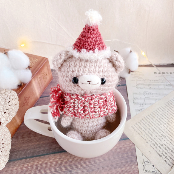 くすみレッドのサンタ帽子とマフラーセット＊10〜15cmぬい服サイズ 4枚目の画像