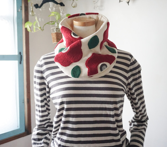 花柄スヌード風ネックウォーマー(アップリケ仕立て) 10枚目の画像