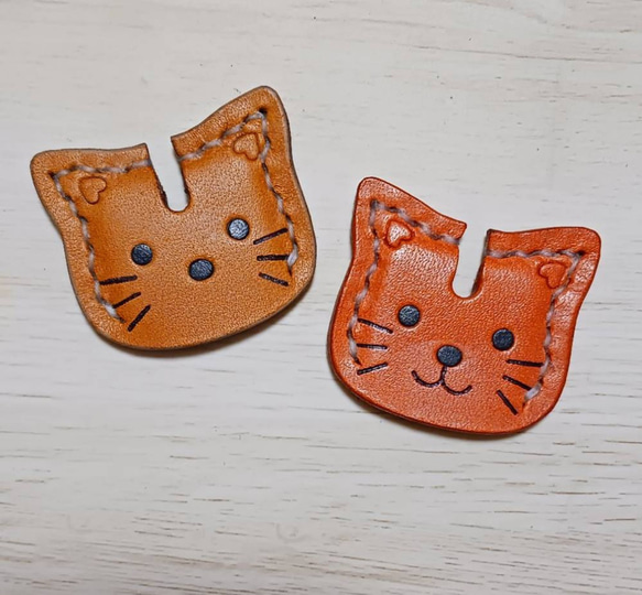 [受注制作] 　猫　キーカバーキャップ　革 2枚目の画像