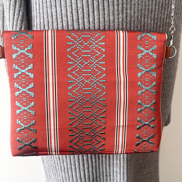 帯リメイク　ショルダーバック　斜めがけポシェット　ハンドメイド　【小径】23 3枚目の画像