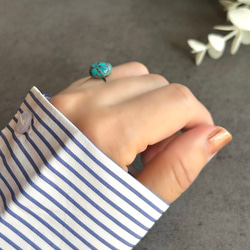 スクエアターコイズ一粒リング　フリー10ミリ　サージカルステンレス316  12月誕生石 2枚目の画像