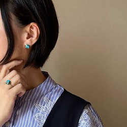 スクエアターコイズ一粒リング　フリー10ミリ　サージカルステンレス316  12月誕生石 3枚目の画像