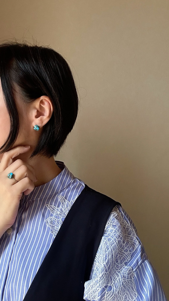 スクエアターコイズ一粒リング　フリー10ミリ　サージカルステンレス316  12月誕生石 3枚目の画像