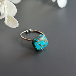 スクエアターコイズ一粒リング　フリー10ミリ　サージカルステンレス316  12月誕生石 4枚目の画像