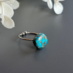 スクエアターコイズ一粒リング　フリー10ミリ　サージカルステンレス316  12月誕生石 6枚目の画像