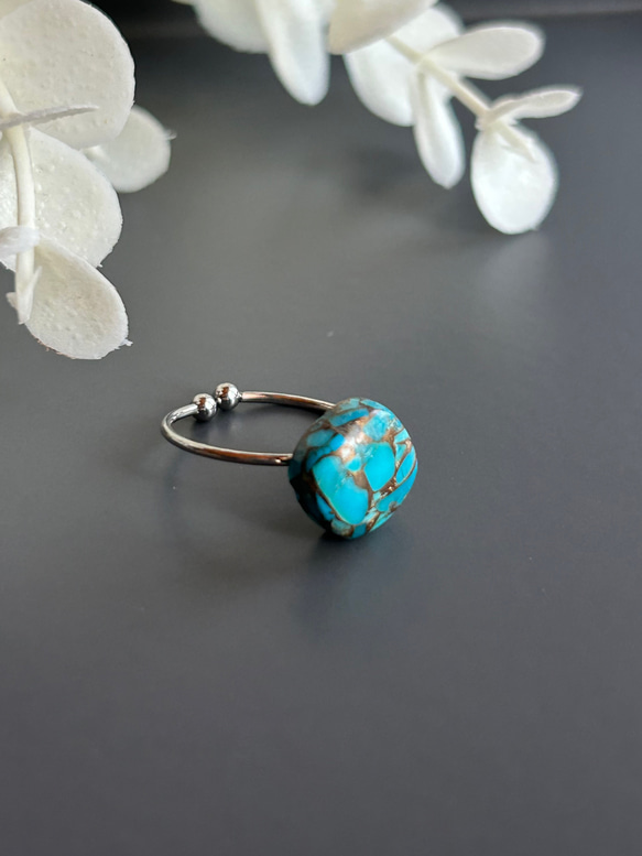 スクエアターコイズ一粒リング　フリー10ミリ　サージカルステンレス316  12月誕生石 6枚目の画像