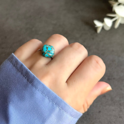 スクエアターコイズ一粒リング　フリー10ミリ　サージカルステンレス316  12月誕生石 1枚目の画像