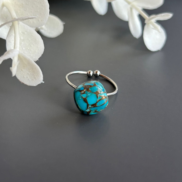 スクエアターコイズ一粒リング　フリー10ミリ　サージカルステンレス316  12月誕生石 5枚目の画像