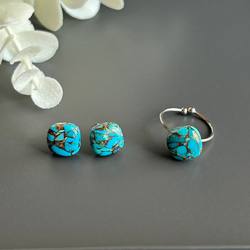 スクエアターコイズ一粒リング　フリー10ミリ　サージカルステンレス316  12月誕生石 7枚目の画像