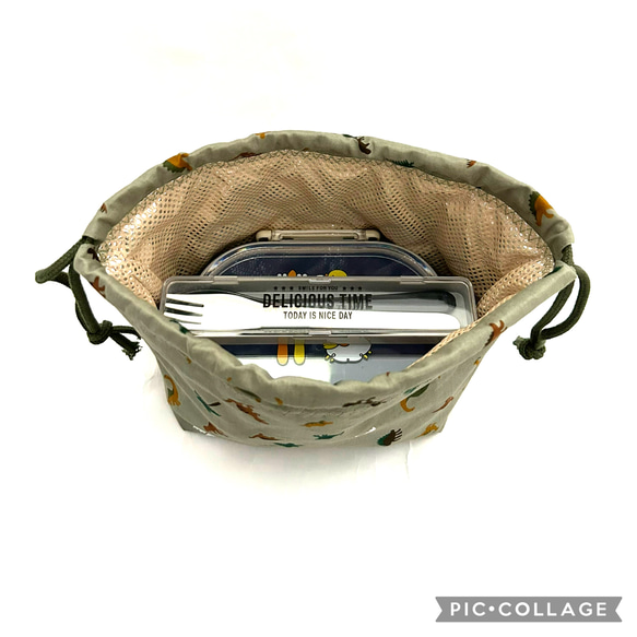 保温保冷・恐竜・カーキ・お弁当袋（Sサイズ） 6枚目の画像