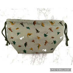 保温保冷・恐竜・カーキ・お弁当袋（Sサイズ） 2枚目の画像