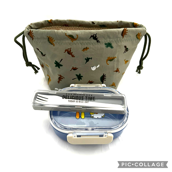 保温保冷・恐竜・カーキ・お弁当袋（Sサイズ） 5枚目の画像