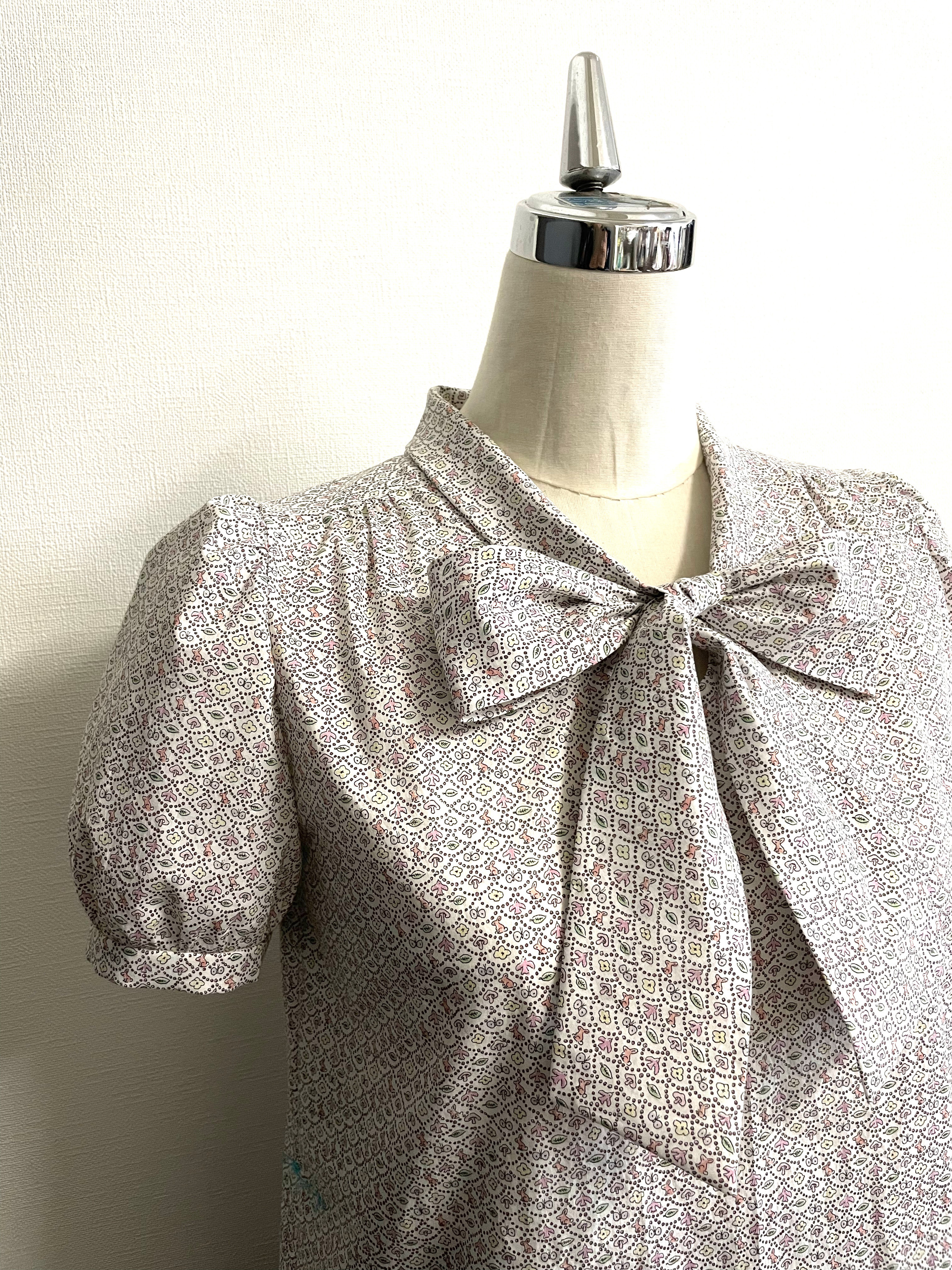 フリーサイズ・ミナペルホネン✖️リバティ   ボウタイブラウス　半袖or長袖《フォレストウェーブ》