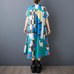 ❤️大きいサイズ❤️カラフル　ブルー　ワンピース　レディース 春夏　新品 半袖 3枚目の画像