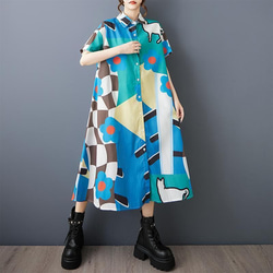 ❤️大きいサイズ❤️カラフル　ブルー　ワンピース　レディース 春夏　新品 半袖 2枚目の画像