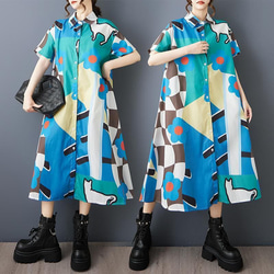 ❤️大きいサイズ❤️カラフル　ブルー　ワンピース　レディース 春夏　新品 半袖 1枚目の画像