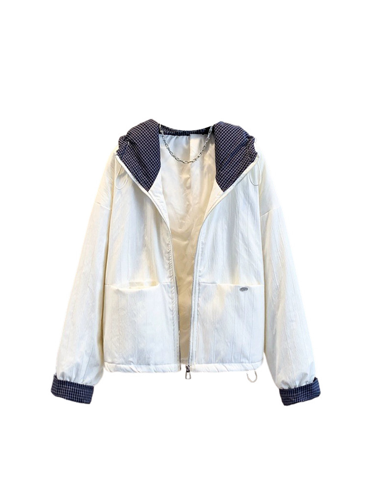 大きいサイズのフード付きの長袖のコートの女性の秋の太った妹はやせて見えるゆとりがあります百合のデザイン感の上着