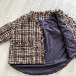 en-eたっぷりフリンジ・ツイードジャケット・茶系マルチカラー（裏地付き） 5枚目の画像