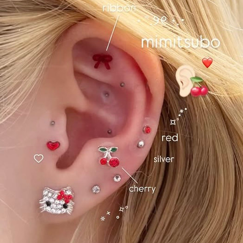 耳ツボジュエリー♡猫ネコピンク20粒/リボン/金属アレルギー/耳つぼ