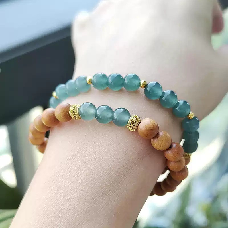 ✼• Elegant •✼  青翡翠（ブルーウォータージェイド）・インド産白檀 ブレスレット