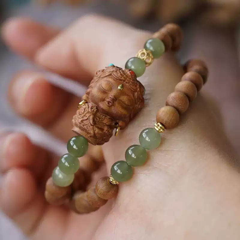 ✼• Elegant •✼  天然インド産白檀 / 和田玉（ホータン玉）ダブルサークルブレスレット