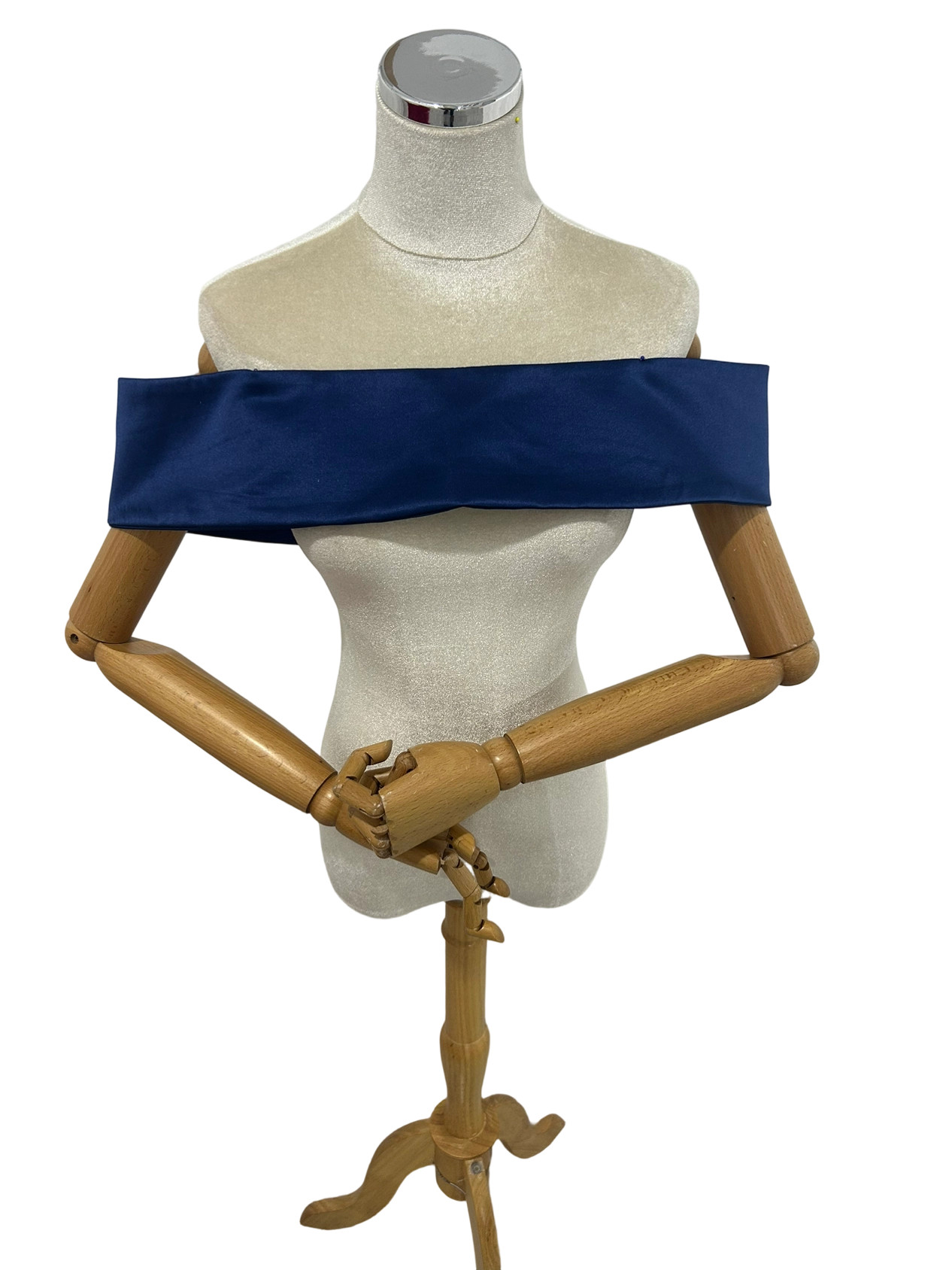 取り外し可能なオフショルダー ネイビー 編み上げ 光沢サテン 前撮り 花嫁/ウェディングドレス