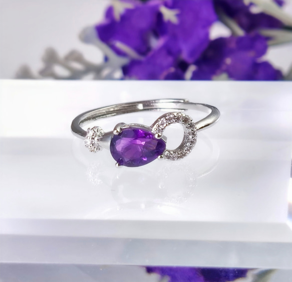 天然アメジスト「マーキスカット」煌めき　繊細リング☆つけっぱなし♪数限定 3枚目の画像