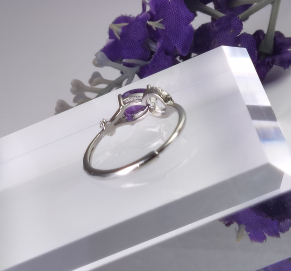 天然アメジスト「マーキスカット」煌めき　繊細リング☆つけっぱなし♪数限定 5枚目の画像