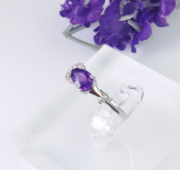 天然アメジスト「マーキスカット」煌めき　繊細リング☆つけっぱなし♪数限定 4枚目の画像