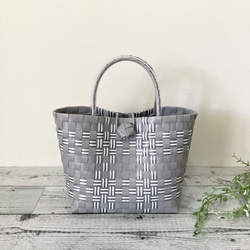 プラカゴバッグ Lサイズ マルチボーダー柄 ブルー系 プラカゴ ppバンド