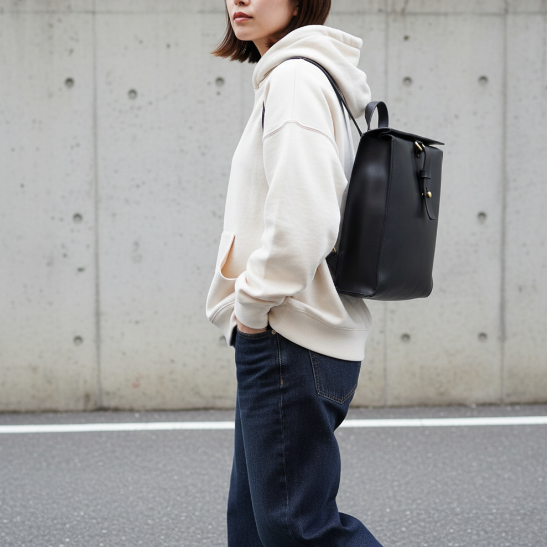 ブラックスムース／イタリアン植物タンニンなめしレザーのスクエアリュック｜上質でミニマルな大人のランドセル