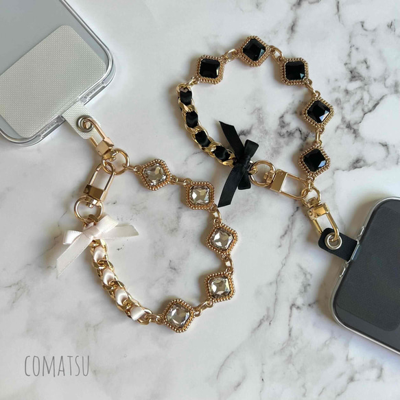 キラキラcharmmyりぼん ハンドストラップ 落下防止スマホストラップ 手首 リストストラップ 9枚目の画像