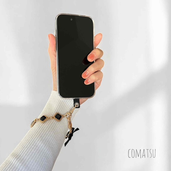 キラキラcharmmyりぼん ハンドストラップ 落下防止スマホストラップ 手首 リストストラップ 11枚目の画像