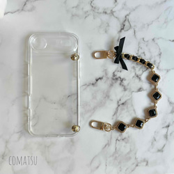 ≪全機種対応≫キラキラcharmmyりぼん ハンドストラップ付きスマホケース 落下防止スマホストラップ付きスマホカバー 9枚目の画像