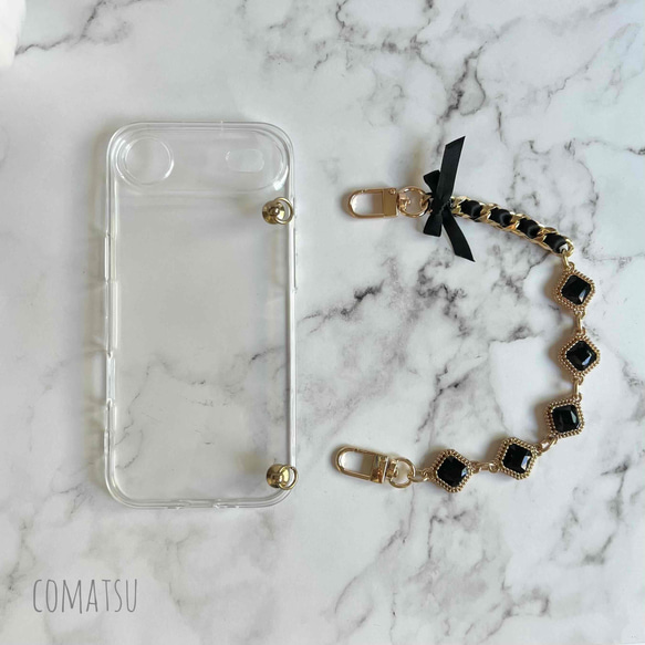 ≪全機種対応≫キラキラcharmmyりぼん ハンドストラップ付きスマホケース 落下防止スマホストラップ付きスマホカバー 9枚目の画像