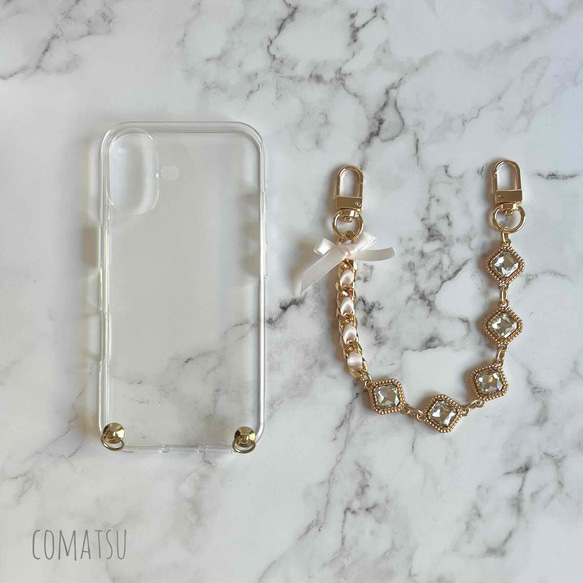 ≪全機種対応≫キラキラcharmmyりぼん ハンドストラップ付きスマホケース 落下防止スマホストラップ付きスマホカバー 8枚目の画像