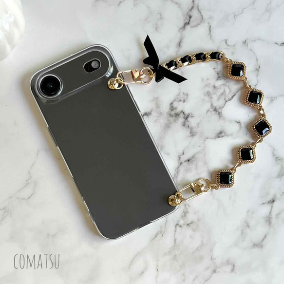 ≪全機種対応≫キラキラcharmmyりぼん ハンドストラップ付きスマホケース 落下防止スマホストラップ付きスマホカバー 10枚目の画像