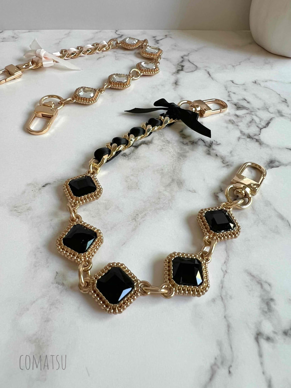 ≪全機種対応≫キラキラcharmmyりぼん ハンドストラップ付きスマホケース 落下防止スマホストラップ付きスマホカバー 3枚目の画像