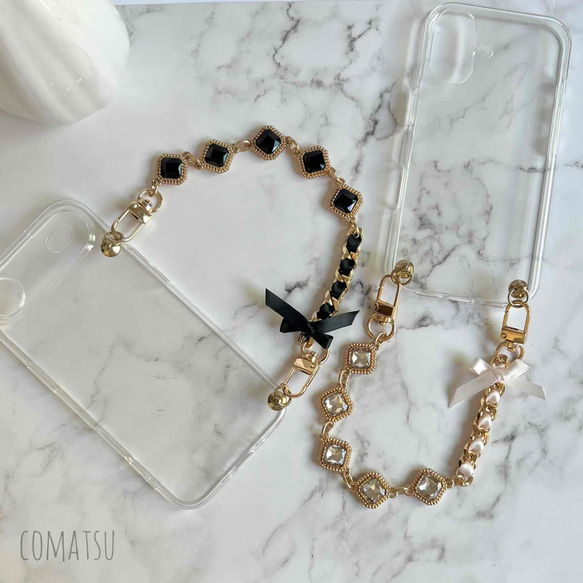 ≪全機種対応≫キラキラcharmmyりぼん ハンドストラップ付きスマホケース 落下防止スマホストラップ付きスマホカバー 4枚目の画像