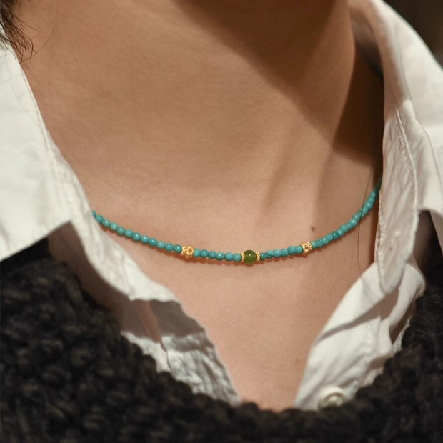 ✼• Elegant •✼天然ターコイズ・ 極細ミレットビーズ ネックレス ・ブレスレット セット