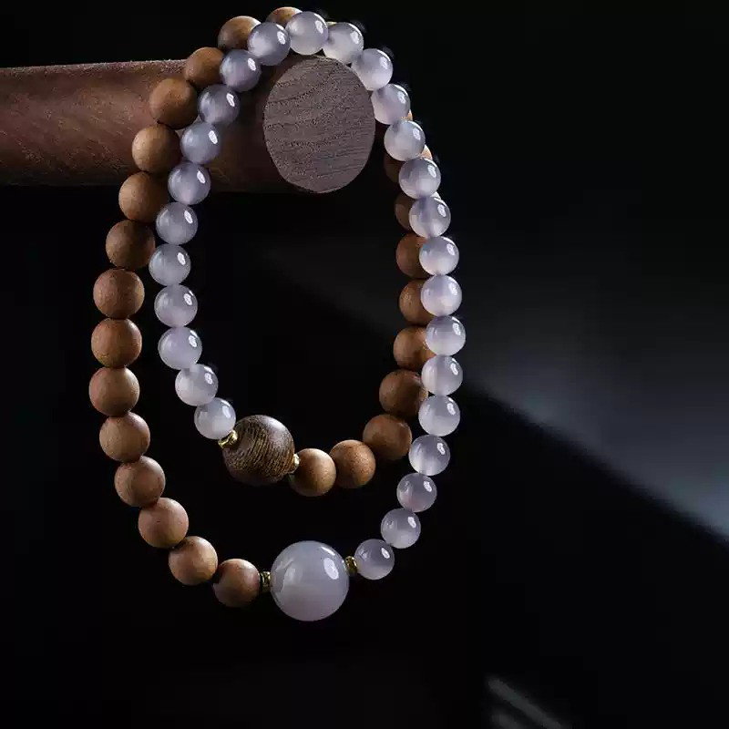 ✼• Elegant •✼  天然インド産ヴァンソール白檀 /スモーキーパープル和田玉 ダブルリングブレスレット