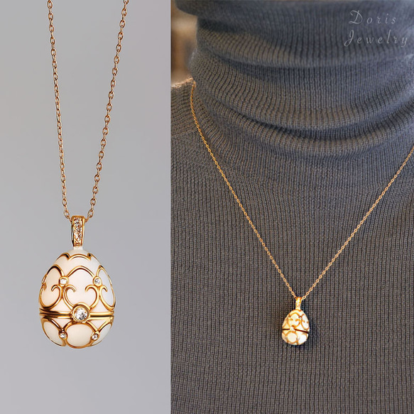 『秘める想い』 小さな宝箱のようなエッグペンダント　ネックレス　ゴールド　ネコポス送料無料 1枚目の画像