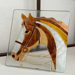 新年2026年干支ガラスプレート 馬をグラスペイント（ガラス絵付） 中皿