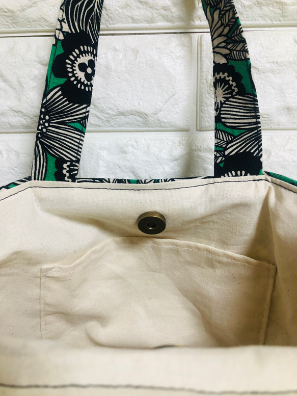 ❤️ノルディコフラワーグリーンバケツ型トートバッグ❤️ 3枚目の画像