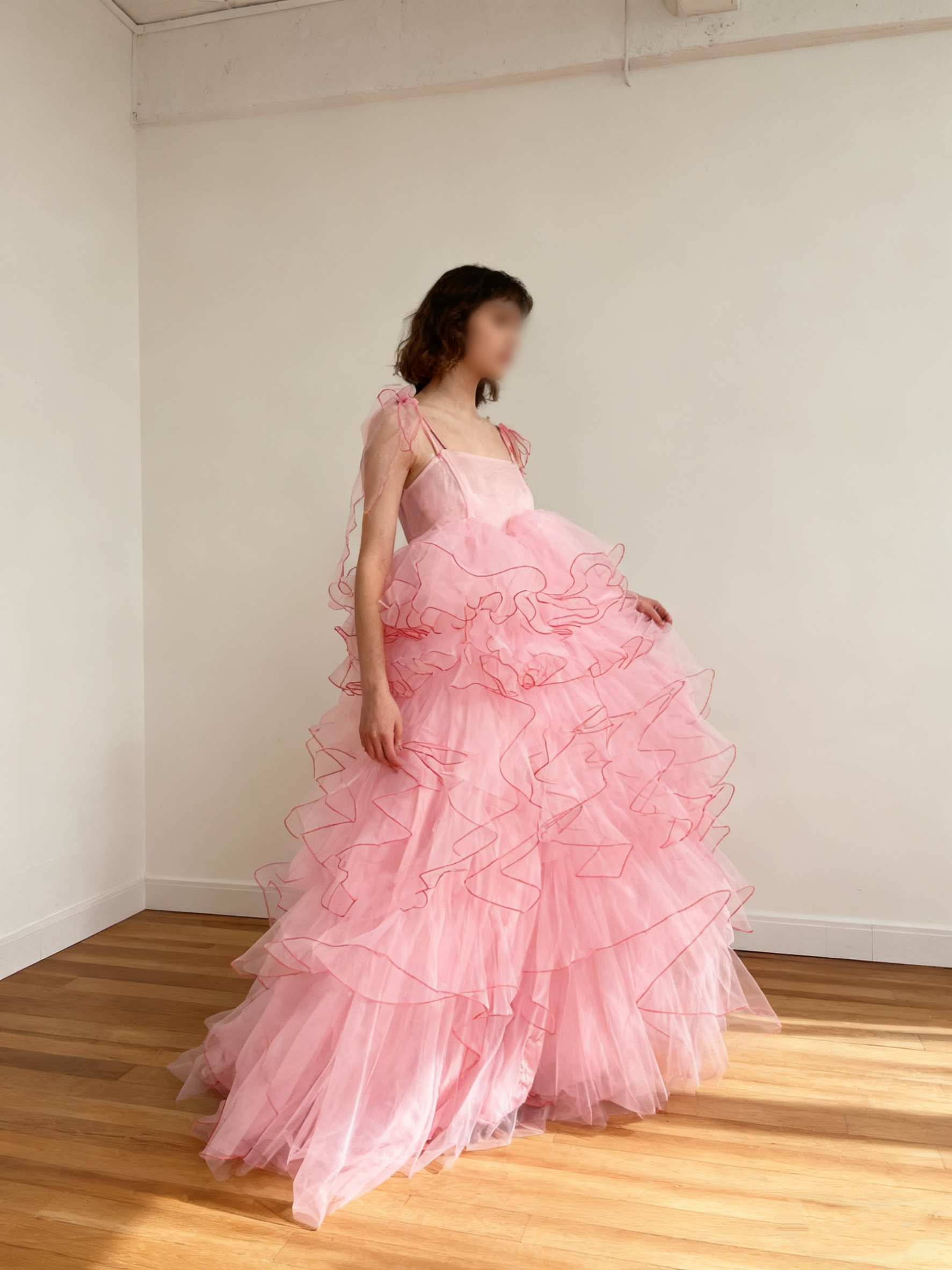 送料無料！カラードレス キャミソール ピンク ツーピース パイピング 床付く プリンセスライン 前撮り 結婚式