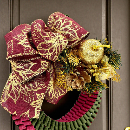 素敵なクリスマスリース エコ クラフト 紙バンド 角四だたみ編み