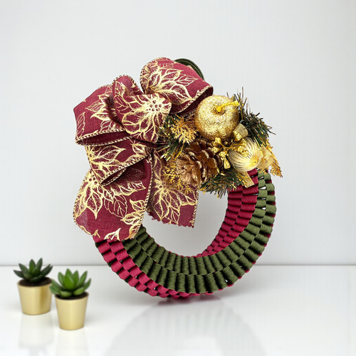 素敵なクリスマスリース エコ クラフト 紙バンド 角四だたみ編み